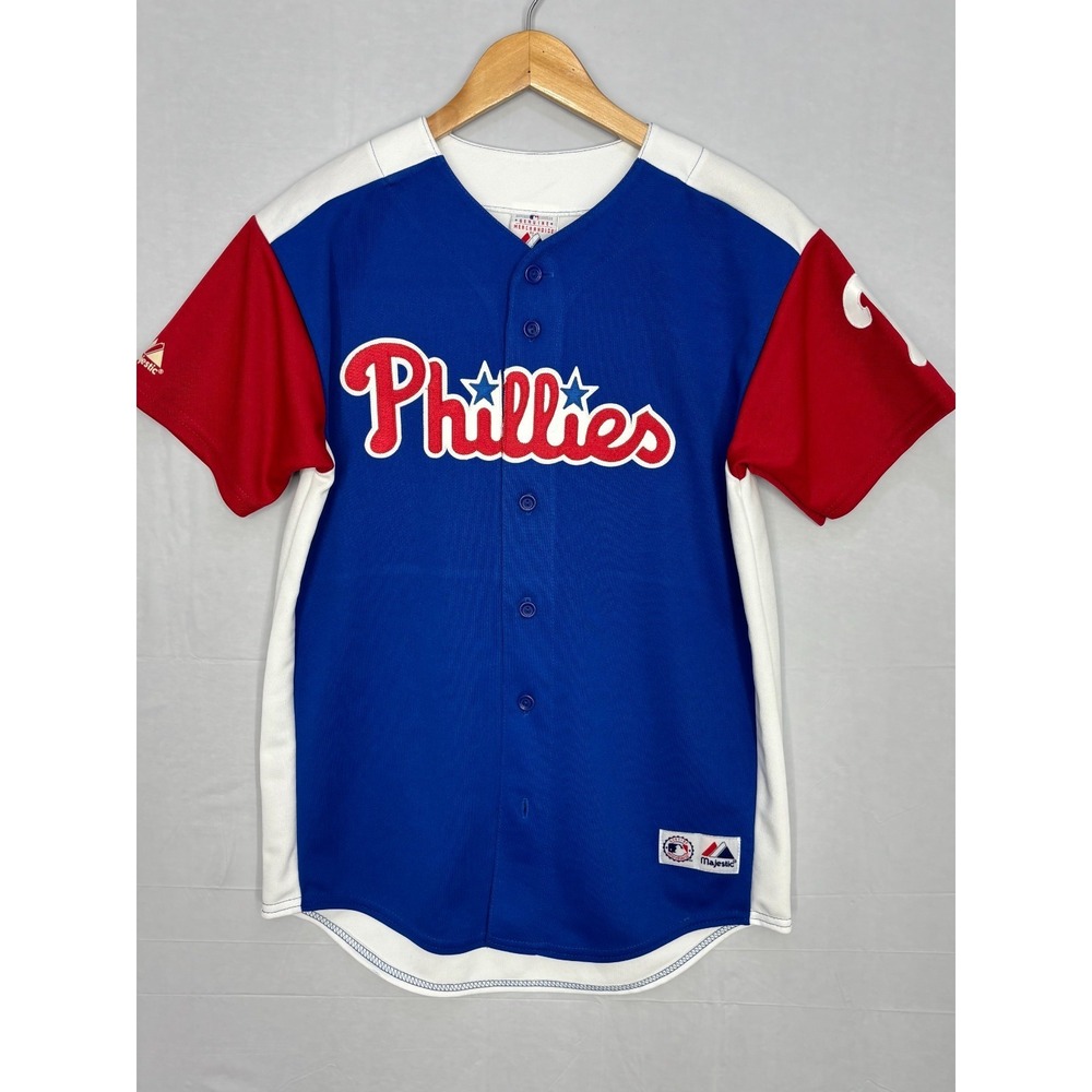 Philadelphia Phillies Majestic Jersey Boys Blue White Red Baseball L Vintage NWT
